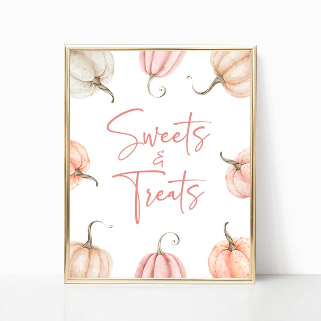 Pink White Pumpkin Fall Süßigkeiten und Leckereien Poster (Von Creator hochgeladen)