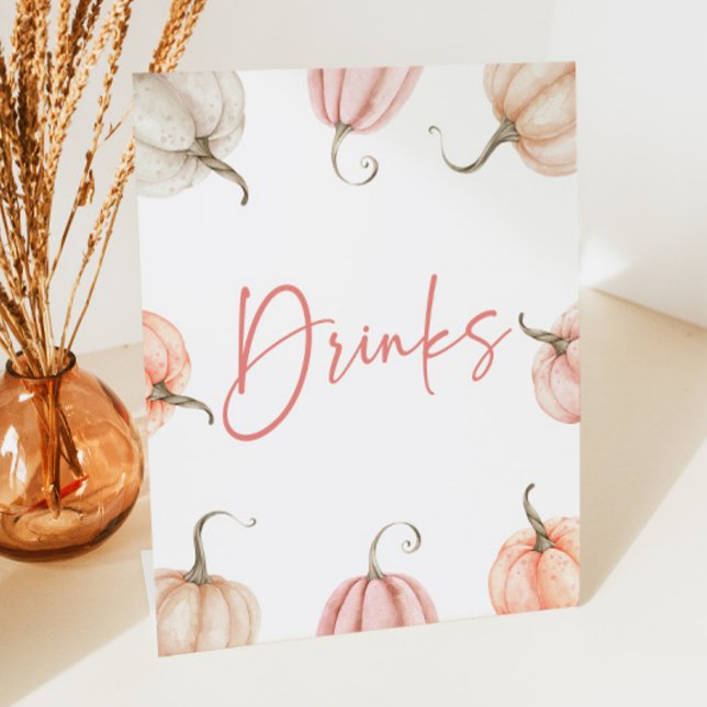 Pink White Pumpkin Herbst Drinks Party Sockelschild (Von Creator hochgeladen)