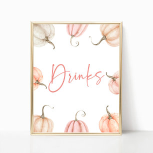 Pink White Pumpkin Herbst Drinks Party Zeichen Poster