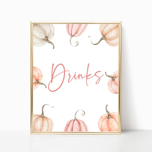 Pink White Pumpkin Herbst Drinks Party Zeichen Poster (Von Creator hochgeladen)