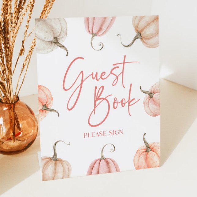 Pink White Pumpkin Herbst Gästebuch Sockelschild (Von Creator hochgeladen)