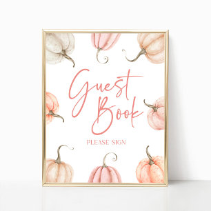 Pink White Pumpkin Herbst Gästebuchsignatur Poster