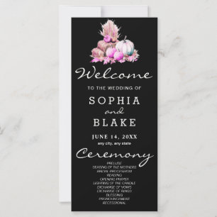 Pink & White Pumpkins Fall Black Wedding Programm