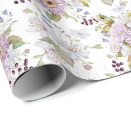 Pink White Purple Watercolor Wildflower Geschenkpapier