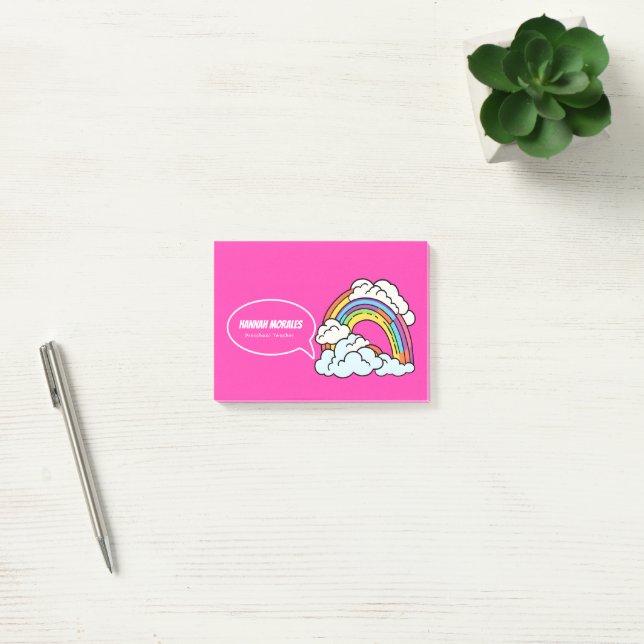 Pink White Rainbow Illustrative Preschool-Lehrer Post-it Klebezettel (Büro)