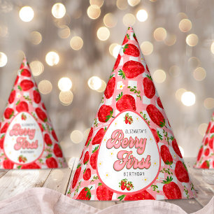 PInk White Red Strawberry 1. Geburtstag Berry Firs Partyhütchen