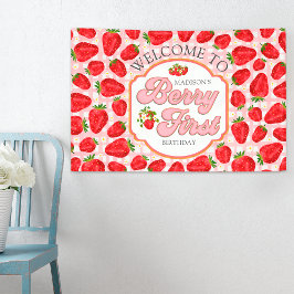 Pink White Red Strawberry Willkommen Geburtstagsba Banner