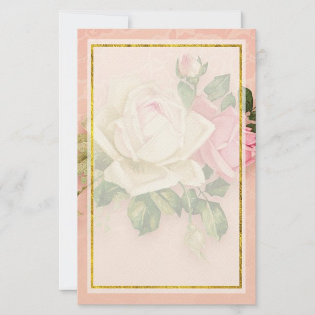 Pink & White Rose Bouquet Stationery Briefpapier (Vorderseite)