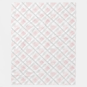 Pink White Silver Glitzer Squares Fleecedecke