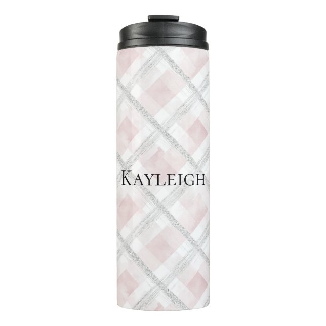 Pink White Silver Glitzer Squares Thermosbecher (Vorderseite)