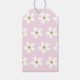 Pink White Simple Daisy Gold Muster Geschenkanhänger