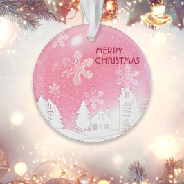 Pink White Snow House frohe Weihnachten Neues Jahr Ornament