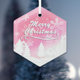 Pink White Snow House Frohe Weihnachten Ornament Aus Glas