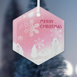 Pink White Snow House Frohe Weihnachten Ornament Aus Glas