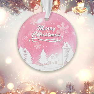 Pink White Snow House Weihnachtsfest Ornament