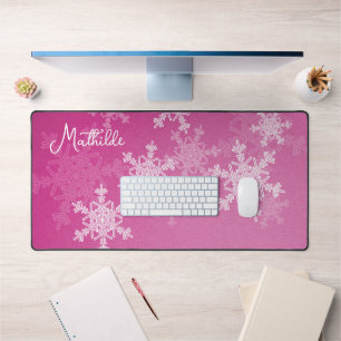 Pink White Snowflakes Minimalistischer Weihnachtsn Schreibtischunterlage