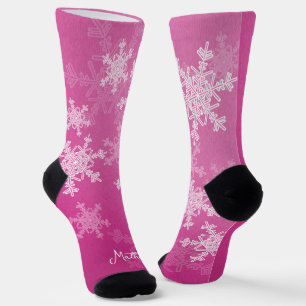 Pink White Snowflakes Minimalistischer Weihnachtsn Socken
