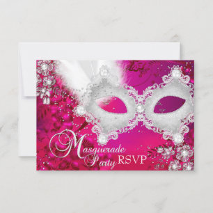 Pink White Sparkle Masquerade Party UAWG RSVP Karte