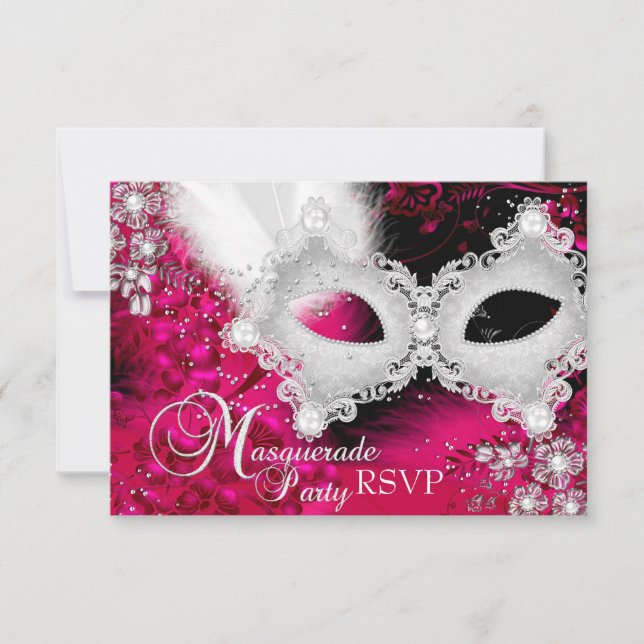 Pink White Sparkle Masquerade Party UAWG RSVP Karte (Vorderseite)