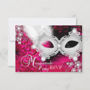 Pink White Sparkle Masquerade Party UAWG RSVP Karte