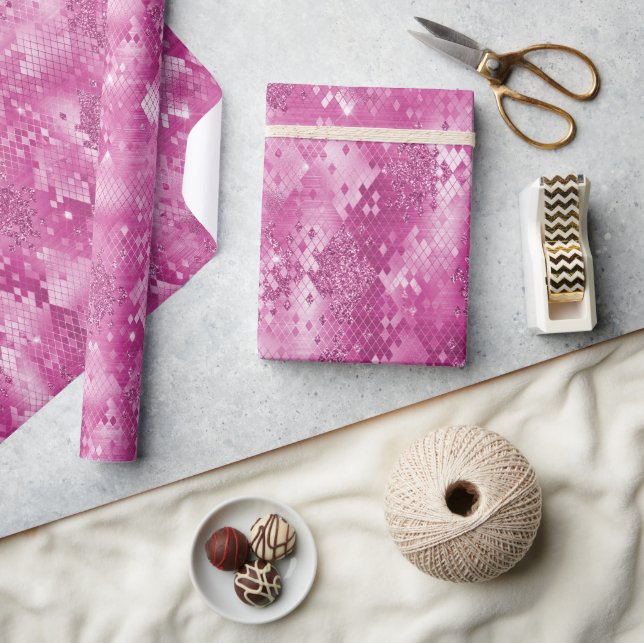 Pink White Sparkle Snake Print Geschenkpapier (Kunsthandwerk)