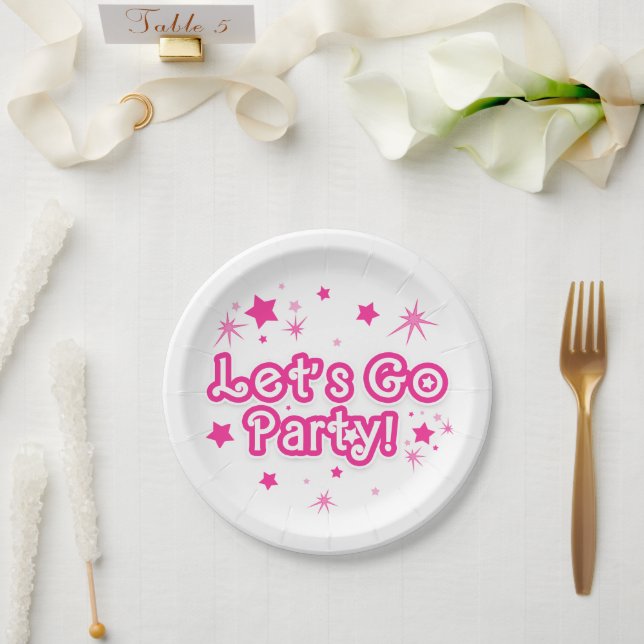 Pink & White Sparkle Stars Lass uns Geburtstag Par Pappteller (Hochzeit)