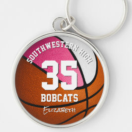 pink white sports team name girls basketball schlüsselanhänger