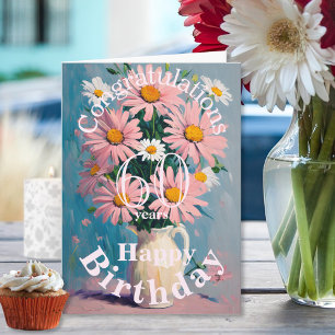 Pink White Spring Daisy Blume in Vase Birthday Karte