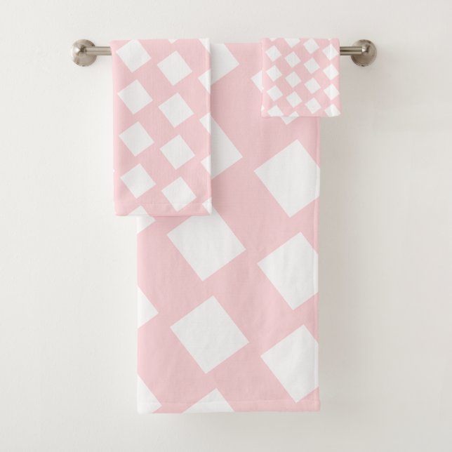 Pink & White Square Bathroom Towel Sets (Insitu)