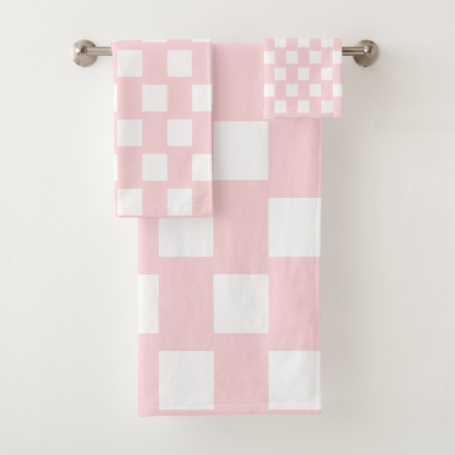 Pink & White Square Bathroom Towel Sets (Insitu)