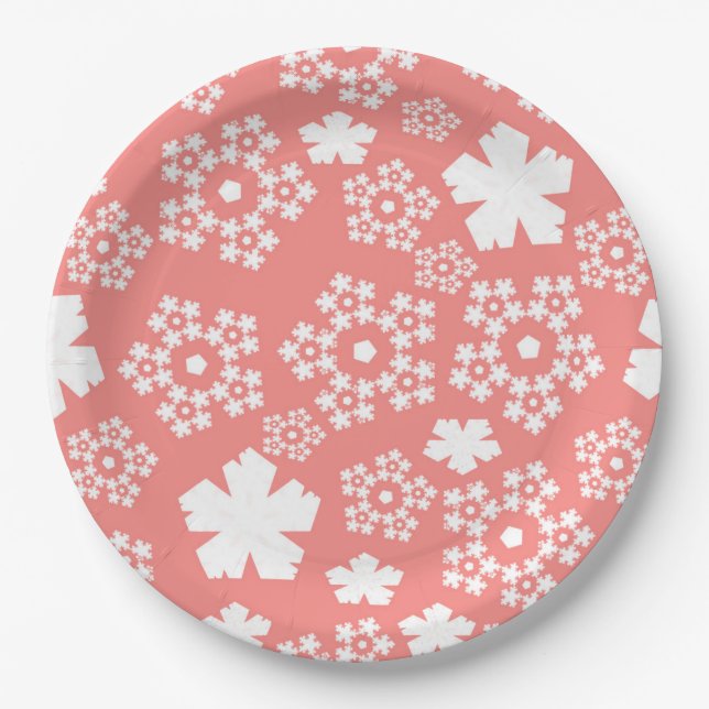 Pink & White Star & Snowflake Muster Pappteller (Vorderseite)