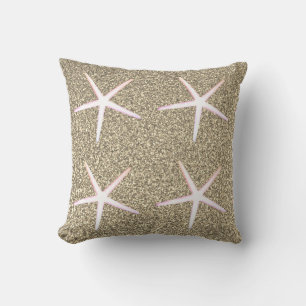 Pink White Starfish Patterns Gold Glitzer Kissen