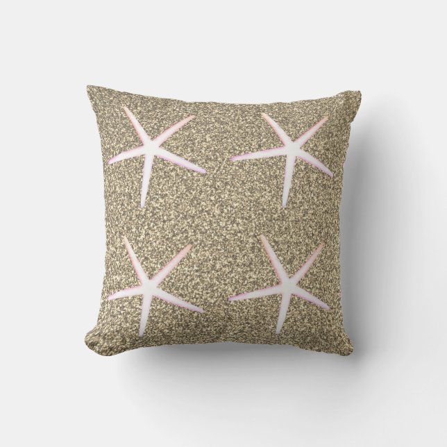 Pink White Starfish Patterns Gold Glitzer Kissen (Vorderseite)