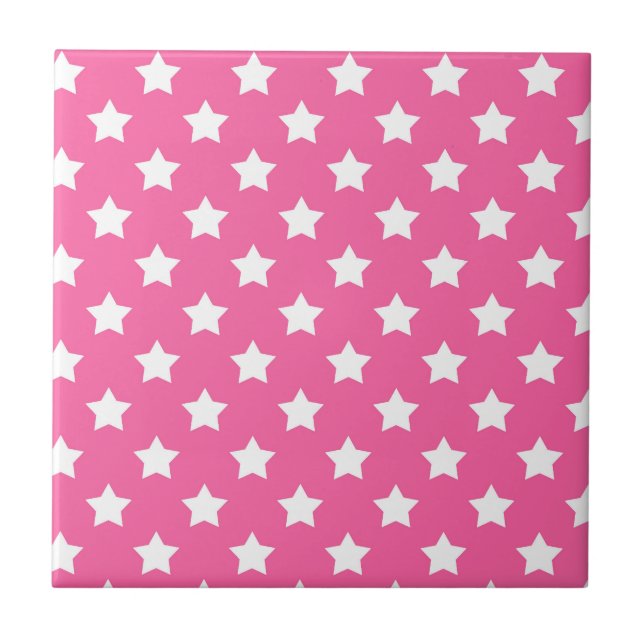 Pink White Stars Muster dekorativ Fliese (Vorderseite)