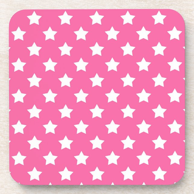 Pink White Stars Muster dekorativ Getränkeuntersetzer (Vorderseite)