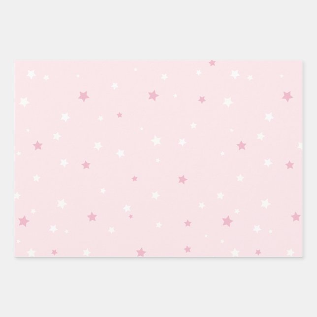 Pink White Stars Muster Geschenkpapier Set (Vorderseite)