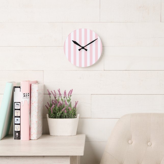 Pink & White Stripe Clock Runde Wanduhr (Lesesaal)