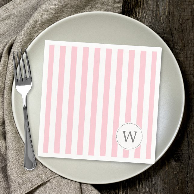Pink White Stripe Monogramm Babydusche Dekoration Serviette (Von Creator hochgeladen)