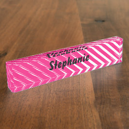 Pink White Stripes Art Individuelle Name Niedliche Namensplakette