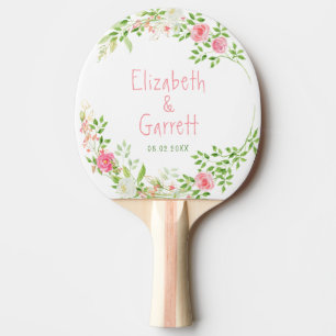 Pink White Summer Florals Wedding Tischtennis Schläger