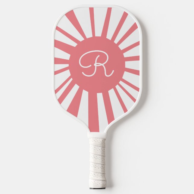 Pink White Sun Mit Monogramm Pickleball Paddel Schläger (Vorderseite)