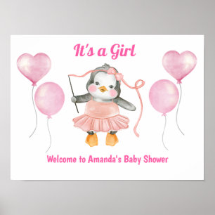 Pink White The Girl Baby Dusche Pinguin Willkommen Poster