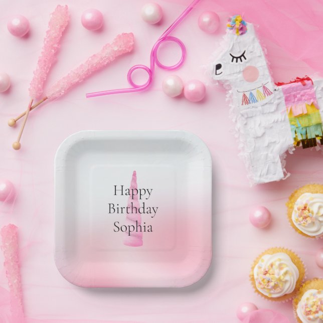 Pink White Unicorn Geburtstag Pappteller (Party)
