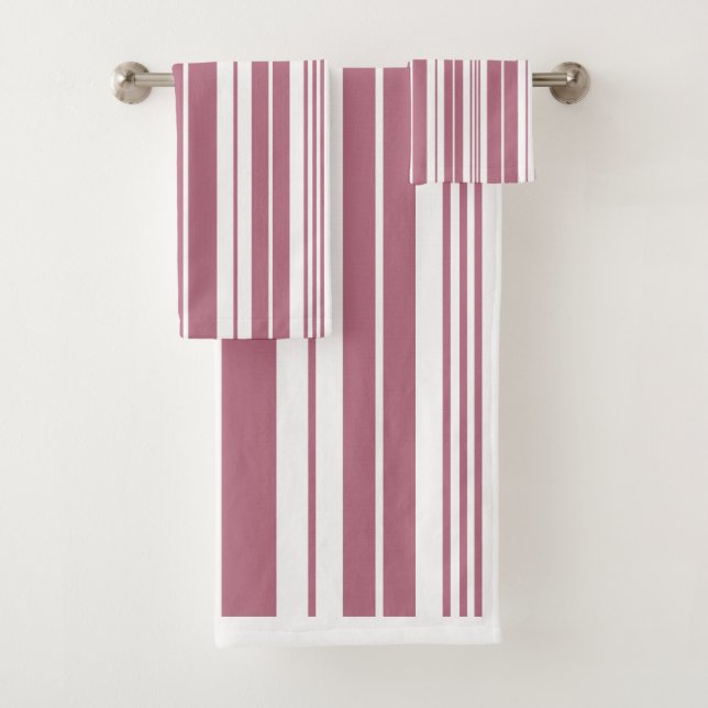 Pink White Vertikal Stripes Muster Badhandtuch Set (Insitu)