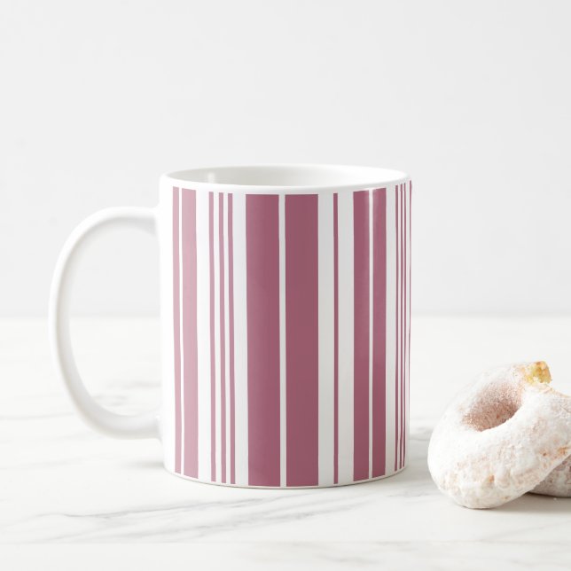 Pink White Vertikal Stripes Muster Kaffeetasse (Mit Donut)