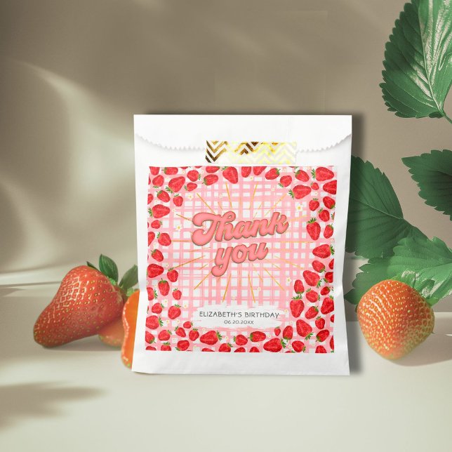 PInk White Vielen Dank Red Strawberry Party Floral Geschenktütchen (Von Creator hochgeladen)
