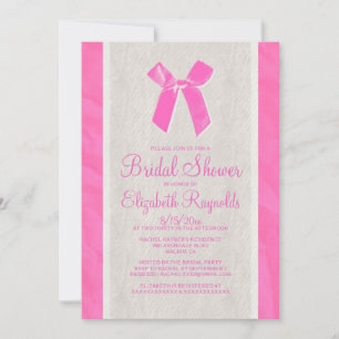 Pink White Vintage Bow Linen Bridal Shower Invites Einladung