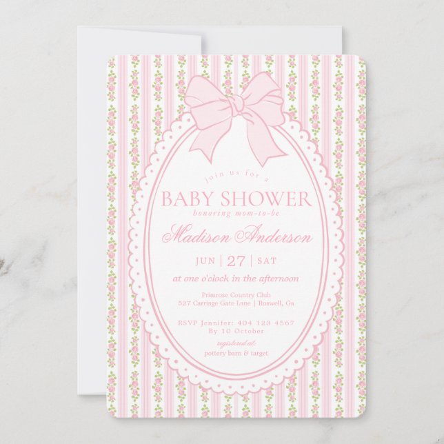 Pink & White Vintage Fancy Floral Baby Shower Einladung (Vorderseite)