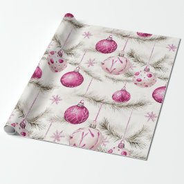 Pink White Vintage Ornaments Christmas Geschenkpapier