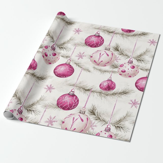 Pink White Vintage Ornaments Christmas Geschenkpapier (Ungerollt)